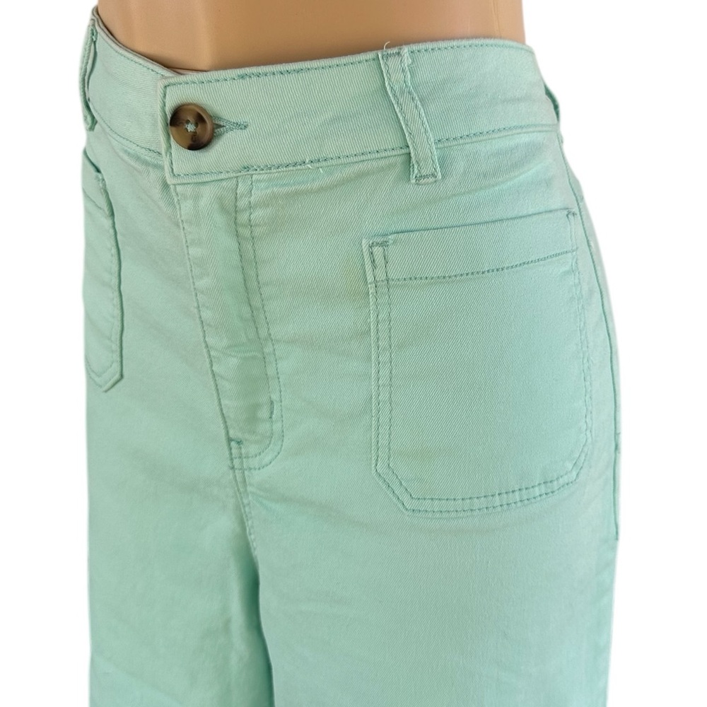 Stylish Mint Cropped Wide Leg Cotton Blend Jeans for Women - Picture 2 of 12